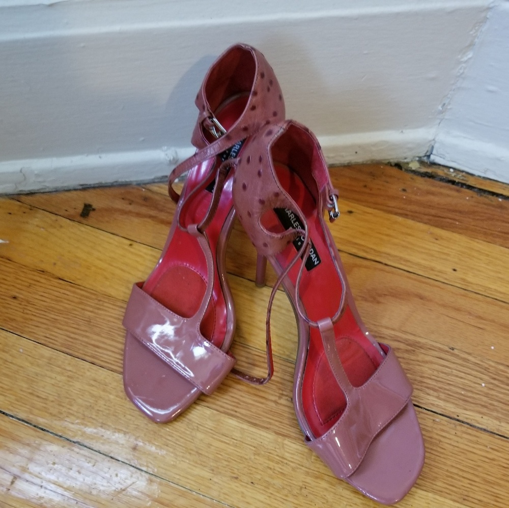 Blush open toe heels